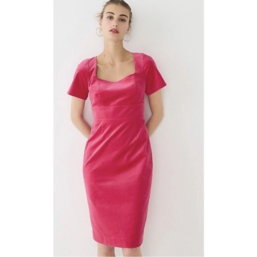 J. Crew Velvet Hot Pink Square Neck Sheath Short Sleeve Dress Size 10